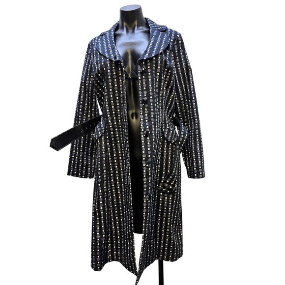 Lapis Print Navy Trench Coat With Belt & Button Detailing M - Picture 5 of 8